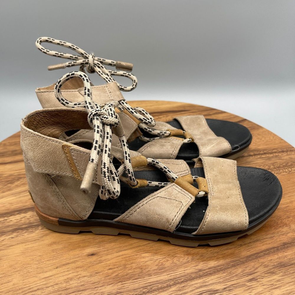Sorel Torpeda Lace II Sandals Womens Size 8 Gladiator Tan Leather Open Toe Shoes